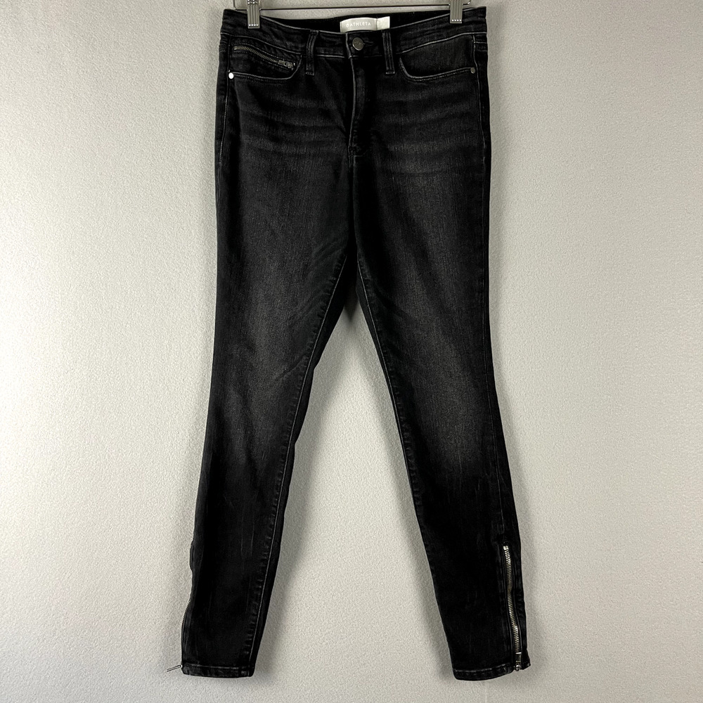 Athleta Sculptek Ultra Skinny Zip Jean Womens 6 Black Stretch Mid Rise Casual